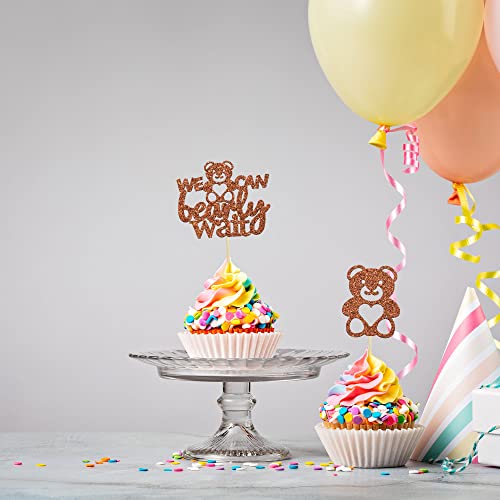 Gyufise 24Pcs We Can Bearly Wait Cupcake Toppers Brown Glitter Bear Cupcake Picks Baby Shower Cake Decorations For Gender Reveal Theme Baby Shower Kids Birthday Party Supplies #TOP5