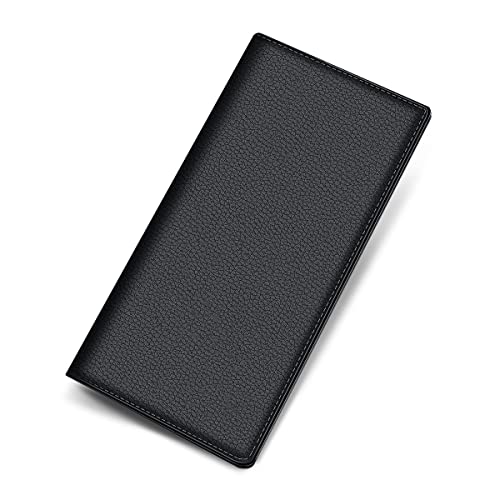 NYSYZSM Cuero de lujo hombres largo cartera monedero masculino delgado monedero de dinero femenino titular de la tarjeta de crédito fino dos pliegues embrague para damas negro Cover