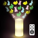 Baquler Easter Bunny Decor Flameless Candles Projector Lights Easter LED Candle Battery Operated Bunny Night Light with Remote Timer Gift Basket Party for Spring Farmhouse Table Home Decor