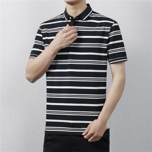 Dndrdhfb Men's French Striped Polo Shirt Cotton Short Sleeve Shirt Casual Lapel T-Shirt3