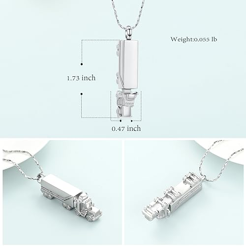 Imrsanl Urn Necklace for Ashes for Men Adults Stainless Steel 18 Wheeler Semi Truck Cremation Jewelry Urn Pendant Ashes Holder Memorial Locket (Silver)