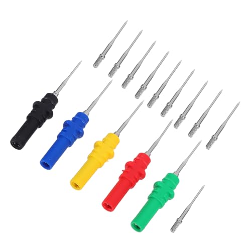 SEWACC 15pcs Multimeter Test Probe Set with Black Red Non-Destructive Wire Piercing Needle Tips, Back Probe Test Leads Compatible for Car Tester and Electrical Socket Inspection