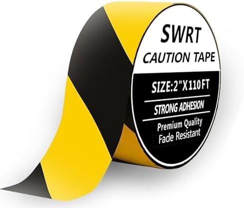 SWRT 2 Inch x 110FT Black & Yellow Hazard Tape Warning Safety Stripe Tape for Floor Marking, Strong Adhesive Wear Resistance Warterproof Caution Tape Roll Ideal for Walls, Floors, Pipes and Equipment