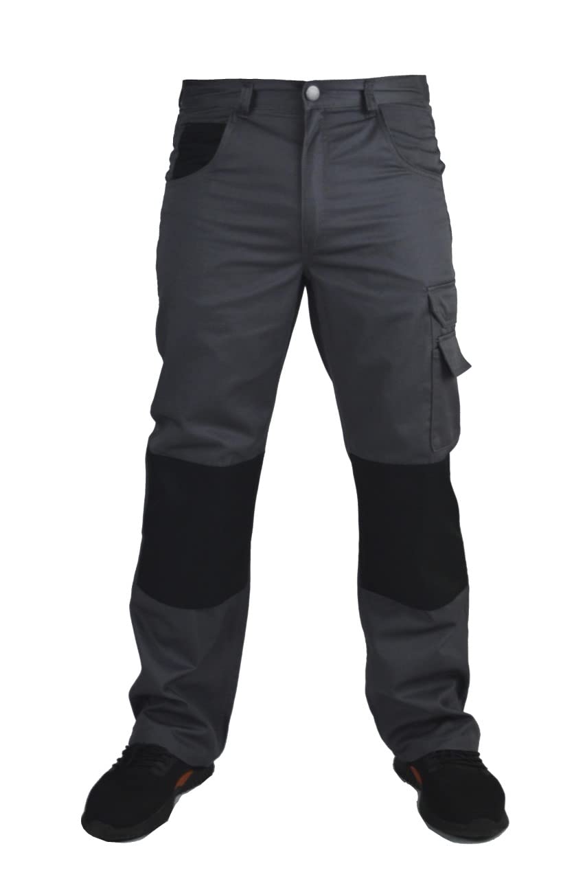 Popoqo Men's Grey Work Trousers Cargo Combat Heavy Duty Hard Wearing With Knee Pad Pockets Size 30-46 (, 36W/31L)