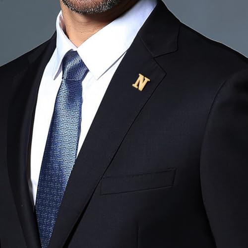Image of HONEY BEAR Mens Womens Initial Alphabet Letter Lapel Pins Collar Badge Brooches for Business Wedding Graduation Gift Matte Gold 0.59 inches