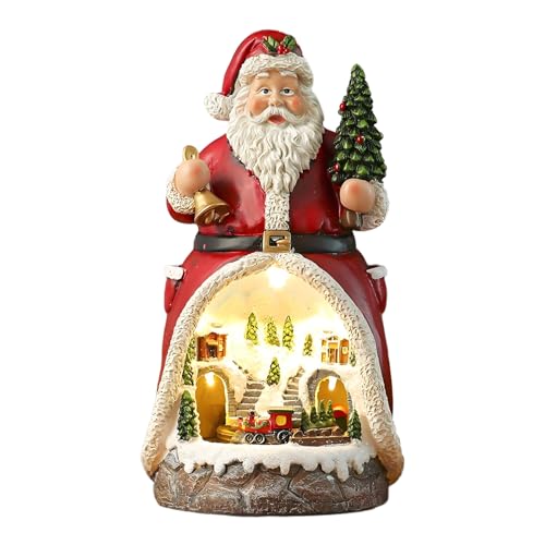 Decorazioni Natalizie, Villaggio di Natale con Luci Colorate a LED Design del Treno Rotante e Musica Accattivante Decorazioni Casa di Natale in Resina, Piccola città di Natale (1, Babbo Natale)