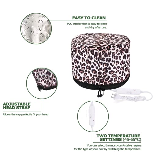 New Upgrade 3 Levels 110V Hair Care Hat,Hair SPA Cap,Hair Care Steamer Cap,Thermal Hair Cap,Waterproof Home Hair Thermal Care Electric Hair Treatment Natural Beauty Steamer (Leopard) - Thumbnail 3
