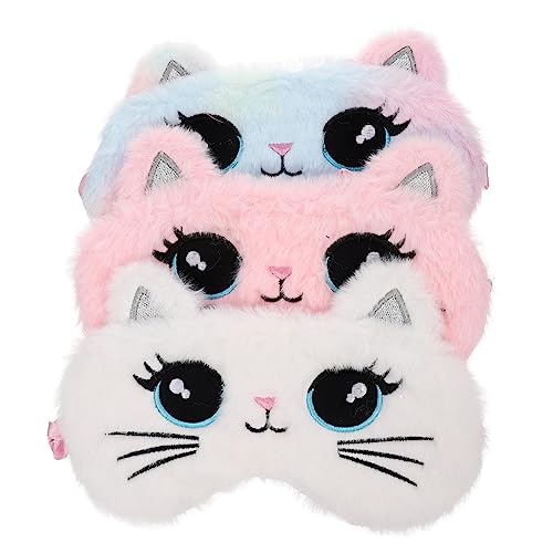 3個 猫の目隠し 遮光アイ 快適なアイ 子供用アイパッチ 大人のアイ 子供の眼帯 子供用 サテンアイ 耐摩耗性アイシェード 素敵な目隠し コットン WATIIFUFU
