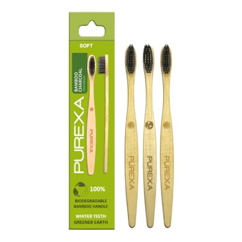 Image of Bamboo Toothbrush Activated Charcoal BPA-Free Soft Bristles Natural Eco-Friendly Biodegradable Wooden Toothbrush for Adults & Kids (Pack of 3)