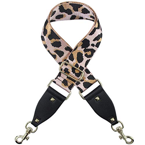 Duwi Wide Handbag & Purse Strap - Broad Multicolor Striped Guitar Style Replacement - Adjustable Canvas Crossbody Bag Strap - Black, Pink, Leopard Print