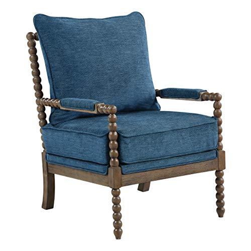 OSP Home Furnishings Fletcher Spindle Accent Chair with Brush Charcoal Finish, Navy Blue