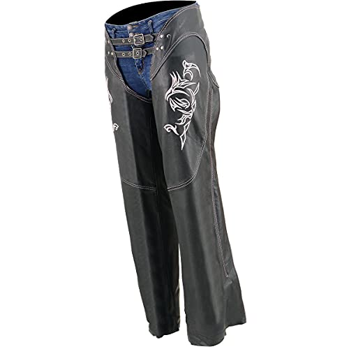 Image of Milwaukee Leather Chaps for Women Black Low-Rise Waist- Double Buckle Reflective Embroidery Motorcycle Chap- ML1187