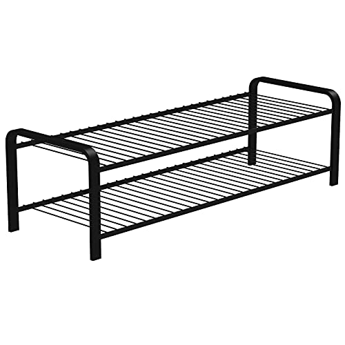 LM 392 Schuhregal Schwarz 87cm breit, Schuhablage schmal mit 2 Ebenen, offen, schwarz Cover