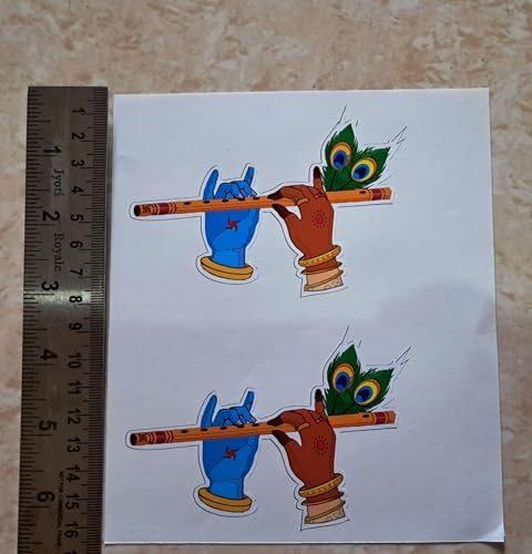 Image of Krishna Hand Flute Sticker, Decorative Vinyl Decal, 10.18 x 7.02 cm, Multicolour