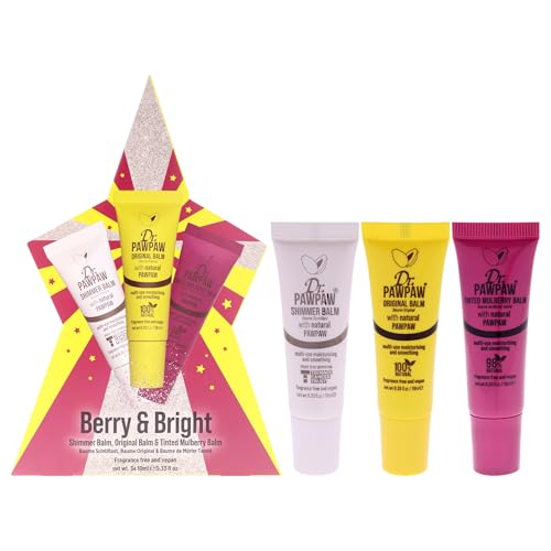 Dr.PAWPAW Berry and Bright Gift Set 3 x 25ml Hydrating and Nourishing Lip Balm Trio with Original Shimmer and Tinted Mulberry Pawpaw Infused Lip Care Gift Set