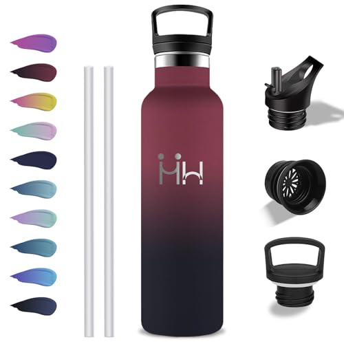 Grsta Gourde, Bouteille Isotherme 1l, Anti Fuite, Gourde Paille, Double Isolation, Gourdes Inox, Acier Inoxydable 18/8, sans BPA, pour Randonnée, Camping, Yoga, Aptitude, Sportif