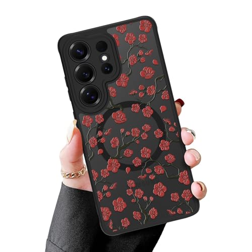 MZELQ Magnetic Case for Samsung Galaxy S26 Ultra, Red Plum Bossom Floral