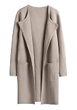 ZICUE Womens Knee Length Lightweight Open Front Cardigan Plain Color Cozy Coat Travel Slouchy Pea Coat Grey Apricot L