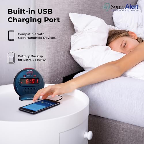 Sonic Alert Small Digital Alarm Clock with Battery Backup, Snooze, Full Range Brightness Dimmer, Outlet Powered Compact Clock for Bedrooms, Desk, Bedside, Simple to Operate (Black) - Thumbnail 7
