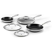 HexClad Hybrid Nonstick 6-Piece Fry Pan Set, 8, 10, and 12-Inch Frying Pans with Tempered Glass Lids, Stay-Cool Handles, Di