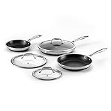 HexClad Hybrid Nonstick 6-Piece Fry Pan Set, 8, 10, and 12-Inch Frying Pans with Tempered Glass Lids, Stay-Cool Handles, Dishwasher-Friendly, Induction Ready, Compatible with All Cooktops