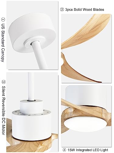Tfvv 52" Wood Ceiling Fan With Light Dimmable,3 Blades,6 Speeds, Farmhouse Ceiling Fan With Remote Control For Living Room, Bedroom, Patio，Porch(White) #TOP7