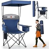 Overmont Camping Chair with Canopy Shade & Cooler Bag - Oversized Folding Beach Chair with High Back Support Big Cup Holder - Portable Lawn Chair for Outdoor Travel Sports Fishing - Support 330lbs