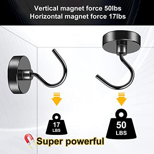 Vndueey Magnetic Hooks Heavy Duty, 50Lbs 6 Pack Black Strong Large Opening Magnet Hooks For Hanging, Neodymium Metal Magnets With Hooks For Refrigerator, Cruise, Kitchen, Garage, Workplace And Office #TOP6