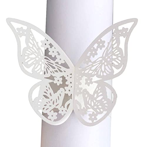 50 Stück Schmetterling Papier Serviettenring Tischdeko Serviettenhalter Servietten Schnalle für Hochzeit Taufe Kommunion Graduierung Geburtstag Weihnachten Bankett Party Tischdekoration,Weiss
