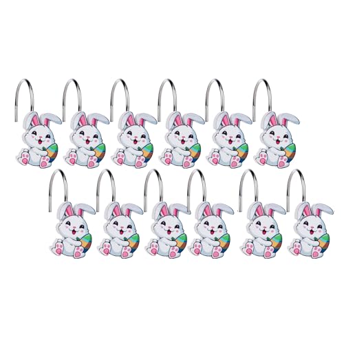 HPYNPES Easter Shower Curtain Hooks - Set of 12, Perfect for Bathroom, Living Room, Balcony, Doors, Porches, and More