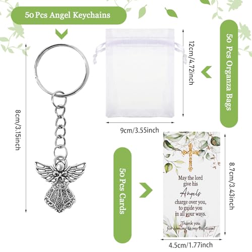 50 Sets Baptism Favors for Guests Guardian Angel Keychain Organza Gift Bags Thank You Cards Angel Charm Keychain for Baptism Christening Baby Shower First Communion Party Supplies Gifts (Silver) by AIOMOB - Used condition - Image 2