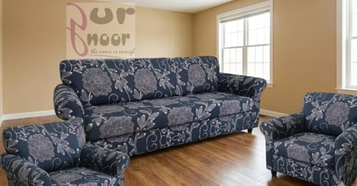 Image of Gurnoor Sofa Cover One 3 Seater and Two 1 Seater Fully Covered Universal 5 Seater for Living Room Non-Slip Sticky Elastic Stretchable Couch Sofa Set Slipcover Protector(Blue-Rose)