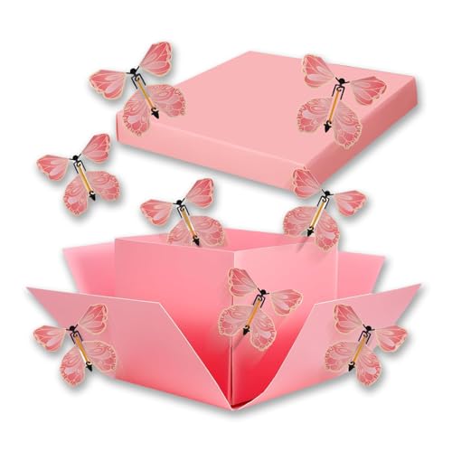 Image of Pink Butterfly Explosion Gift Box 8 Pcs Flying Flying Butterfly Surprise Box Creative DIY Exploding Surprise Gift for Christmas Birthdays Wedding Anniversaries