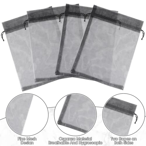 Image of Hopttreely 100pcs Sheer Organza Gift Bags, 6X9 Inch Black Mesh Drawstring Pouch for Wedding Party Favor Jewelry Gift Bags