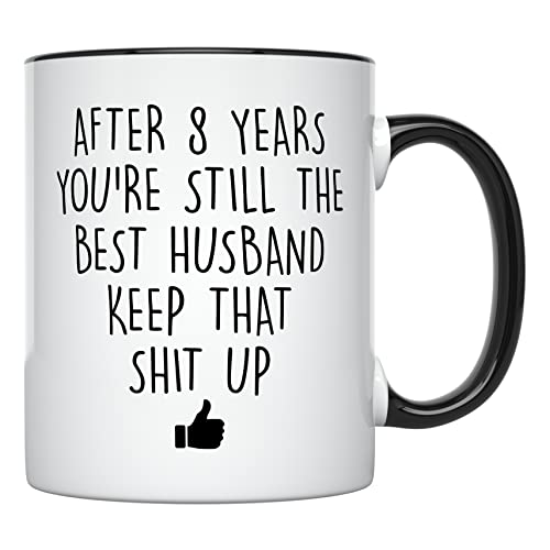 YouNique Designs 8 Year Anniversary Coffee Mug for Him, 11 Ounces, 8th Wedding Anniversary Cup For Husband, Eight Years, Eighth Year, 8th Year