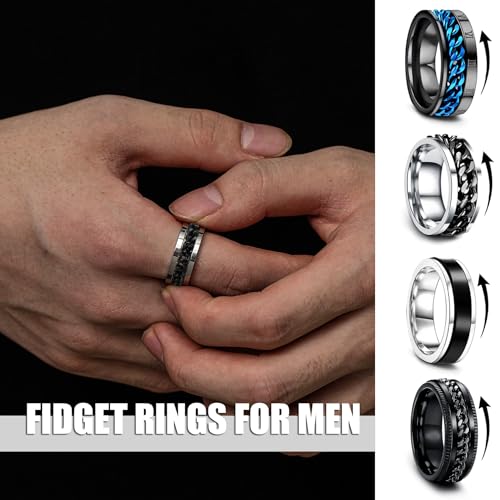 EIELO 16Pcs Stainless Steel Band Rings for Men Cool Black Gold Silver Plated Rings Comfort Fit Fidget Spinning Chain Ring Fashion Simple Mens Wedding Engagement Ring Set3