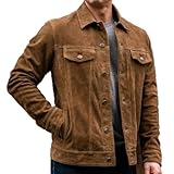 Isaac & David Chicago Vintage Trucker Suede Leather Jacket Men - Denim Biker Cafe Racer Causal Jacket Western Cowboy (US, Alpha, Medium, Regular, Regular, Dusty)