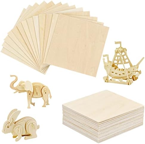 20Pcs Balsa Wood Sheets, 1.5mm Plywood Sheets, Thin Craft Wood Board, Unfinished Wood DIY Craft Project Ply Board for Hand-Made Project Mini House Building Architectural Model (100 x 100 x 1.5 mm)