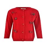 Baby Girls Red Knitted Sweater with Plaid Bows, 2T
