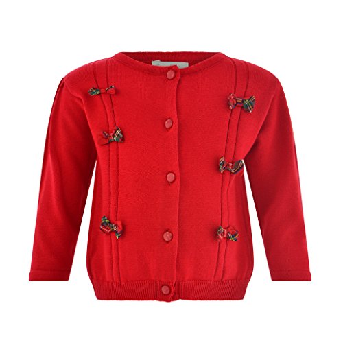 Baby Girls Red Knitted Sweater With Plaid Bows, 2T #TOP12