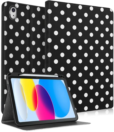 Wazzasoft for iPad A16 Case (11th) 2025,for iPad 10th Generation 10.9 inch (2022) - Smart Folio Case (Auto Wake/Sleep) with Build-in Pencil Holder for Apple Tablet Cover for Women Girls,Polka Dots