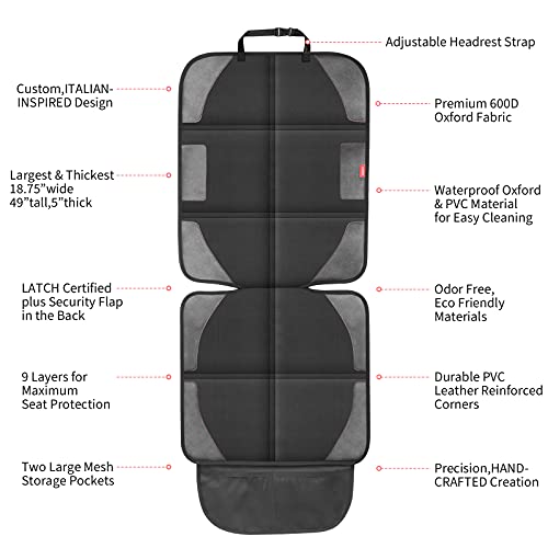 Luilanc Car Seat Protector With Thickest Padding,Waterproof 600D With Storage Pockets,Non-Slip Pets Fabric Child Baby Cover Leather Reinforced Vehicle Seat 1 Pack (Black) #TOP4