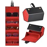 CO-Z Travel Sunglasses Organizer, Foldable Travel Sunglass Case with 5 Slots for Multiple Pairs, Portable Eyeglasses Holder Glasses Storage Box for Women Men Home Display Travel, Black & Red