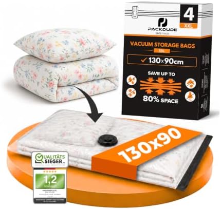 PACKDUDE XXL Vakuumbeutel für Bettdecken & Kissen I 4 STÜCK I Größe XXL: 130x90cm I Vakuumbeutel groß für Bettwäsche I Big Vacuum Bags for Bedding I Große Vakuumierbeutel für Bettd