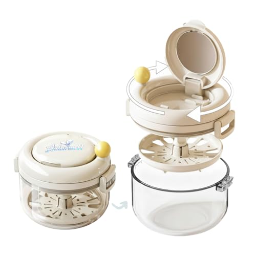 Aidarmoll Denture Bath Cup，Retainer Cleaner Case Box,Night Mouth Guard Case Holder,Storage Soak Container with Drain Tray for Travel Cleaning with Mirror and Brush (Beige)