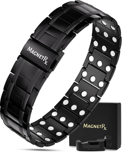 MagnetRX Titan Magnetarmband Herren mit dreifacher Stärke Titan Wrist Magnetisches Armband Verstellbares Magnet Armband Herren - Magnet Armreif Herŕen mit hochwertigem Faltverschluss (Schwarz)