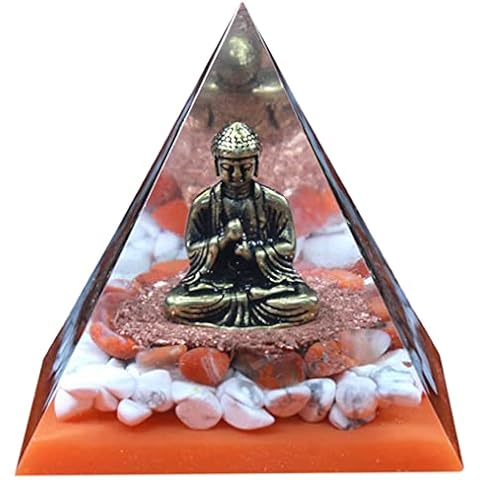 SHANGMAOYO Natural Crystal Gem Buddha Pyramid Orgonite Pyramid Stone Resin Ornaments for Home Office Desktop Decoration Natural Stones (Color : As Shown F, Size : 2.36 * 2.36 * 2.36in) Cover
