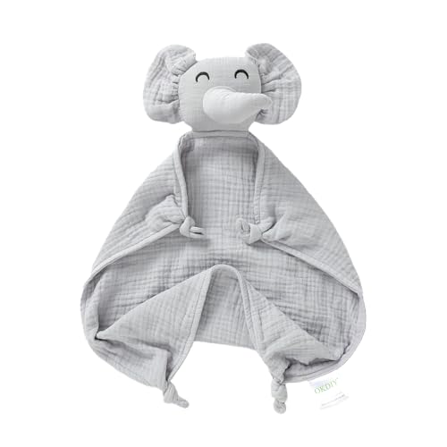 Image of okdiy Organic Elephant Loveys for Babies,Muslin Baby Security Blankets for Babies,Soft Elephant Baby Stuffed Animals for Newborn,Baby Snuggle Toy,Baby Gift for Boys and Girls (Grey)