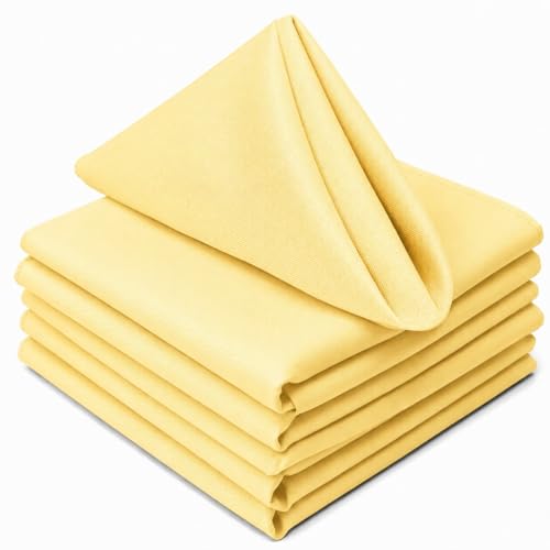 TableLinensforLess 17x17 Inch Polyester Cloth Napkins, Set of 6 (Butter Yellow)