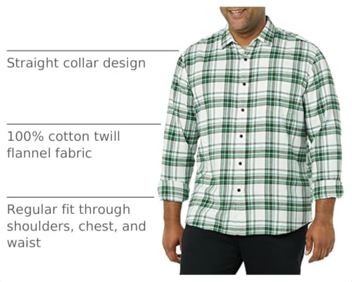 Image of Amazon Essentials Men's Regular Fit Long-Sleeve Flannel Shirt, Soft Brushed Cotton, Lightweight yet Warm